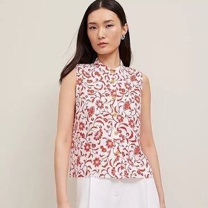 Ann Taylor Floral Linen Sleeveless Shirt